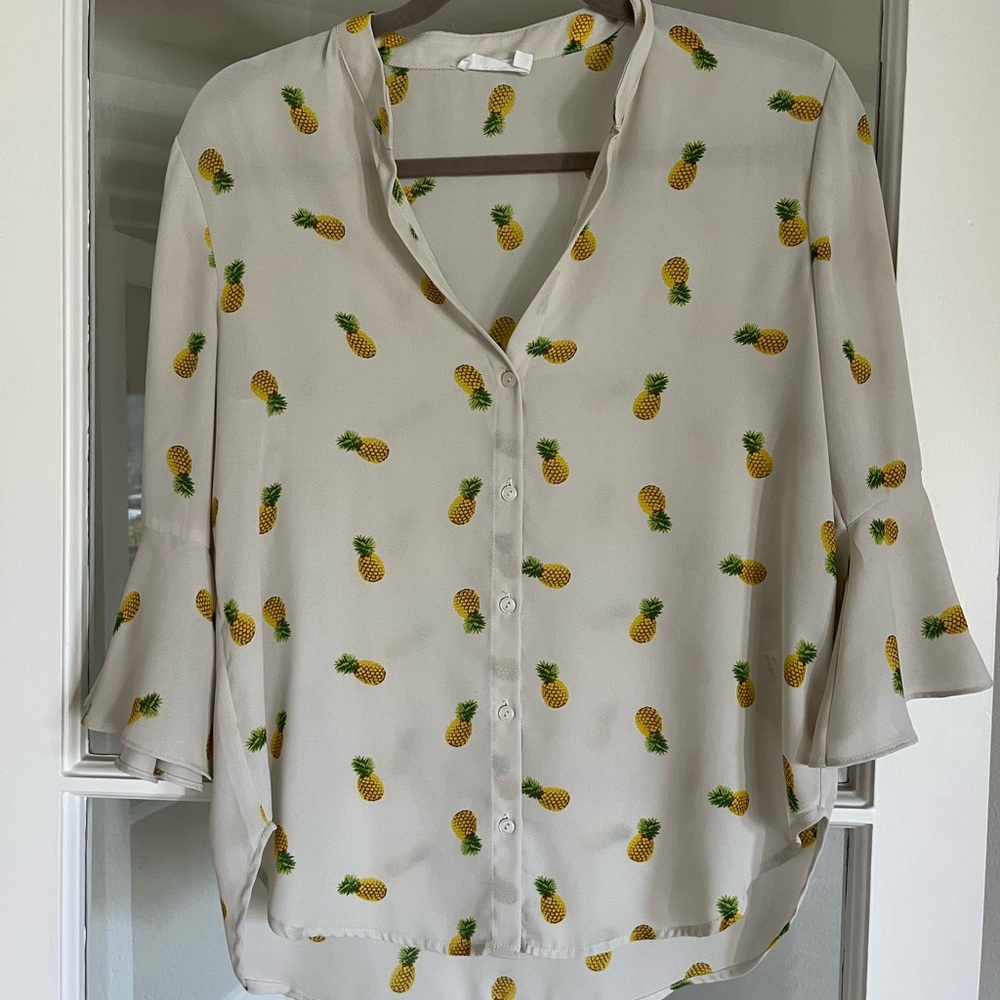 Pineapple Print Women's Blouse - Cream